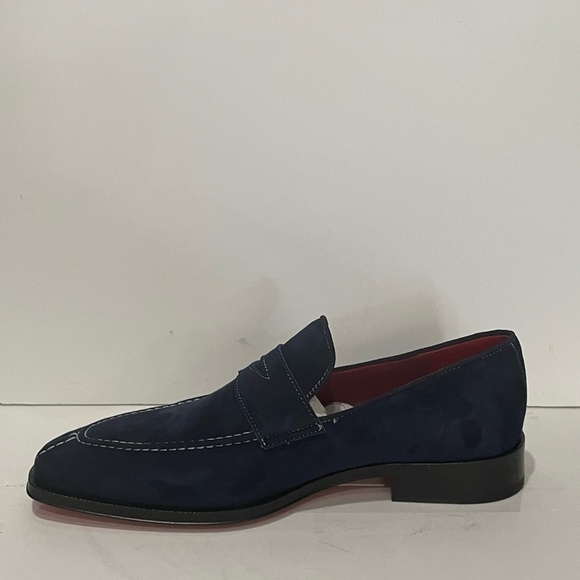 Emilio Franco shoes loafer suede navy slip on red bottom sole - Picture 3 of 5